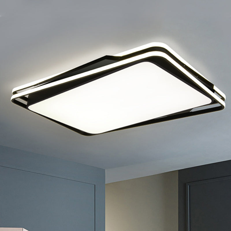 Plafonnier géométrique noir à encastrer, éclairage de plafond LED minimaliste en métal, lumière blanche/chaude, 23,5 "/ 35,5" de large