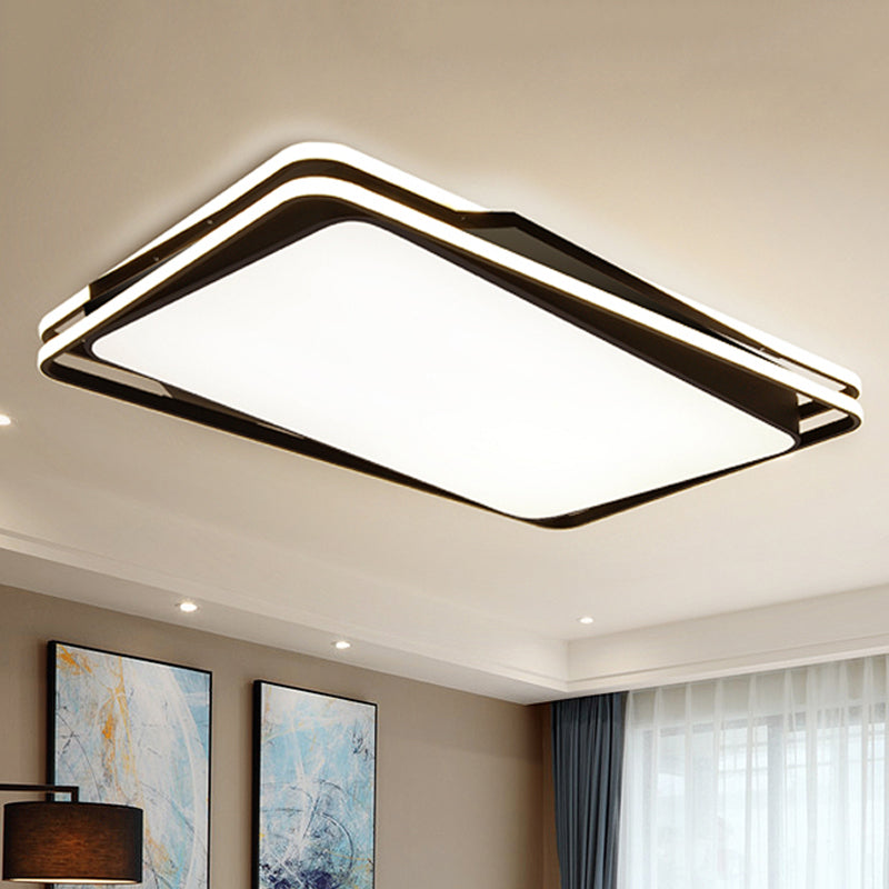 Black Geometrical Flush Mount Ceiling Lamp Minimalist LED Metal Ceiling Lighting in White/Warm Light, 23.5"/35.5" Wide