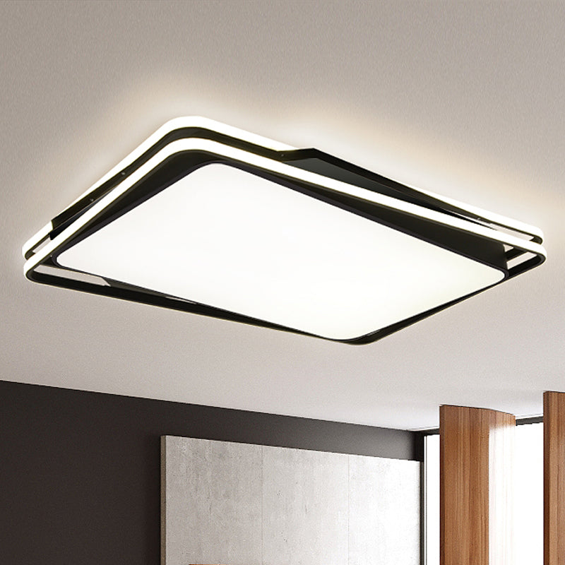 Black Geometrical Flush Mount Ceiling Lamp Minimalist LED Metal Ceiling Lighting in White/Warm Light, 23.5"/35.5" Wide