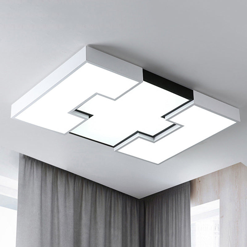 Rectangular Metal and Acrylic Flush Lighting Modern LED White Ceiling Mounted Light in White/Third Gear Light with Recess Design