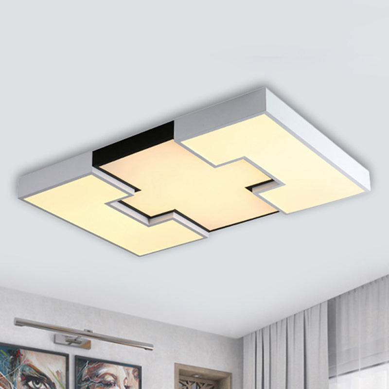 Éclairage encastré rectangulaire en métal et acrylique Plafonnier LED blanc moderne, blanc / lampe à trois vitesses avec Design rainuré