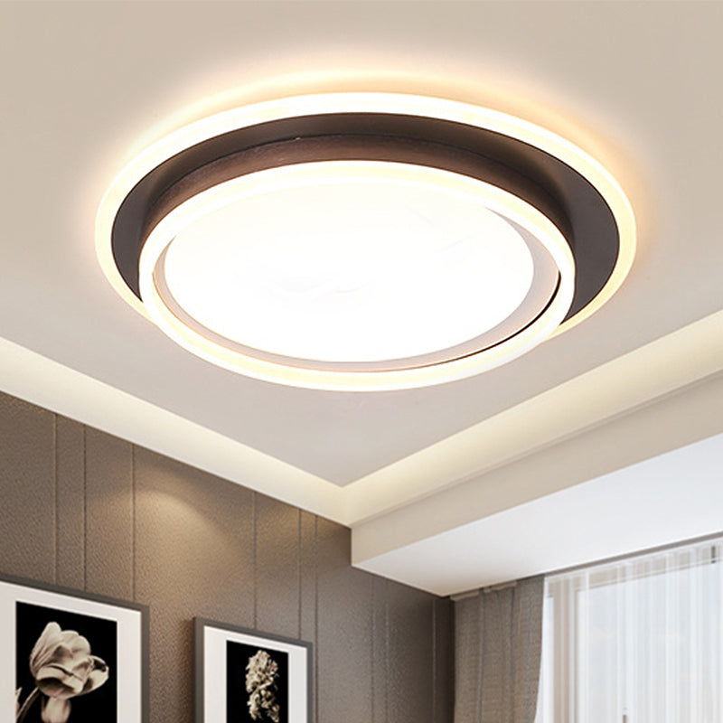 White Round Flush Mount Lighting Contemporary Led 16"/19.5" Wide Metal Flush Mount Light Fixture with Frosted Diffuser in White/Warm Light