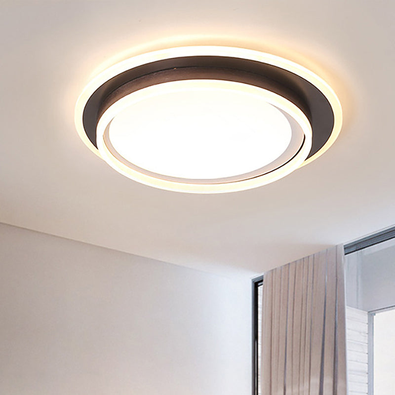 Illuminazione da incasso rotonda bianca Lampada da incasso a LED moderna da 16"/19,5" in metallo largo con diffusore smerigliato in luce bianca/calda