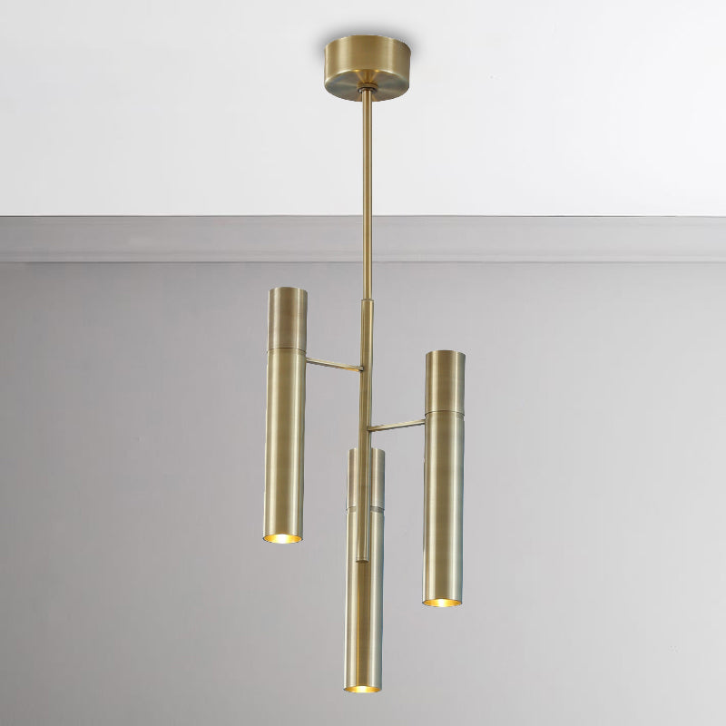 6/10 Heads Hallway Chandelier Lighting with Cylinder Metal Shade Modern Gold Hanging Lamp