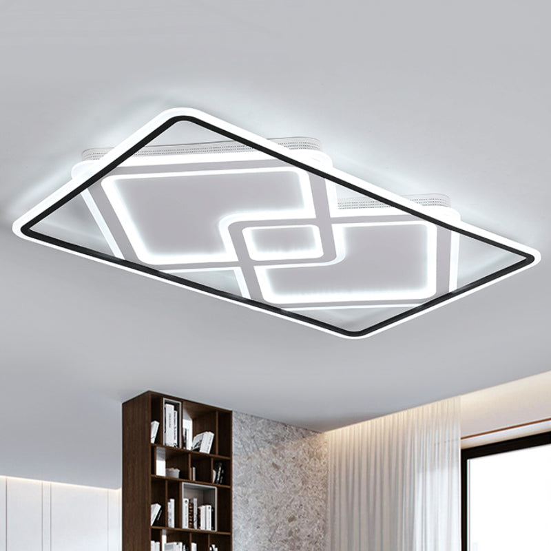 Plafonnier rectangulaire simple en métal LED salon encastré blanc / éclairage chaud, 31,5 "/ 39" de large