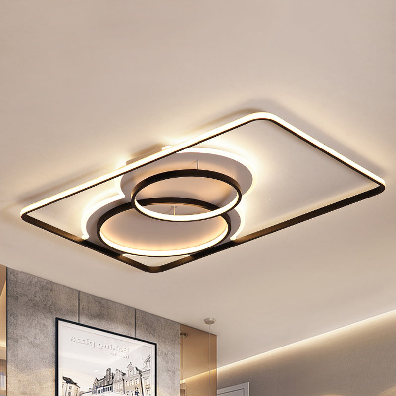 Lampada da soffitto geometrica in metallo, moderna illuminazione a LED nera/bianca a incasso in luce bianca/calda, larghezza 35,5"/39"