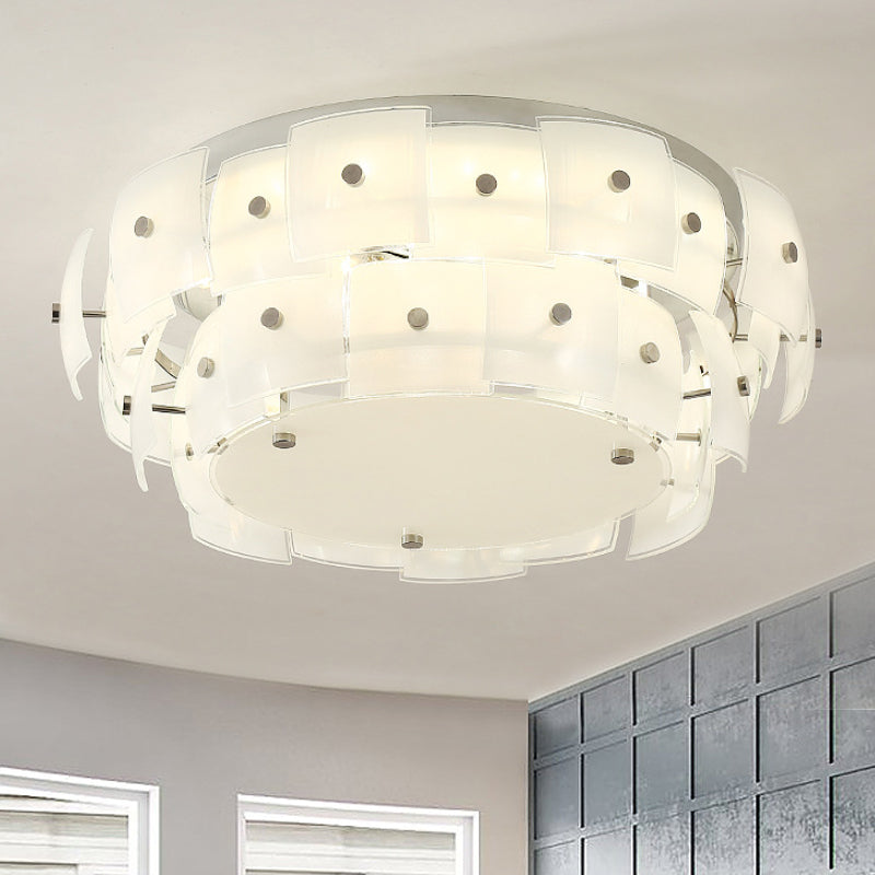 Éclairage encastré à tambour à 2 niveaux, luminaire de plafond moderne en verre blanc multi-lumières pour salon