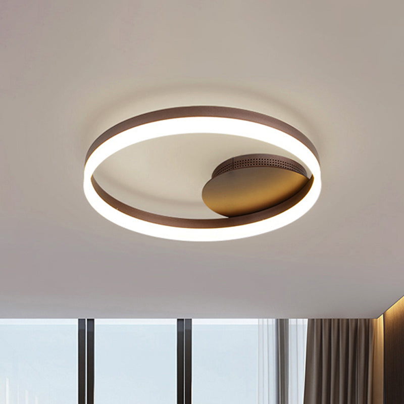 Circle Semi Flush Light Simple Acrylic LED Coffee Ceiling Lighting Fixture in Warm/White/Natural Light, 12"/16"/19.5" Wide