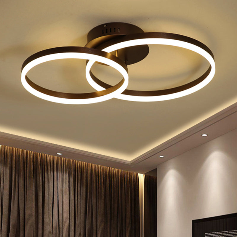 Circle Semi Flush Light Simple Acrylic LED Coffee Ceiling Lighting Fixture in Warm/White/Natural Light, 12"/16"/19.5" Wide