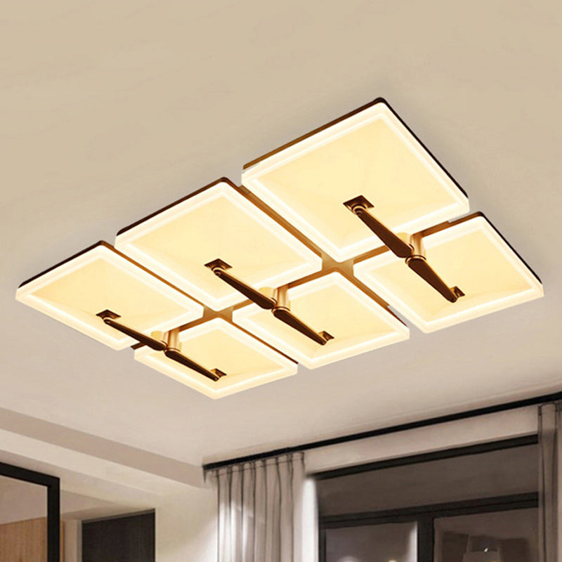 Plafoniera da soffitto quadrata a filo quadrato in metallo minimalista a 2/4/6 teste Lampada da soffitto a LED bianca con luce di terza marcia