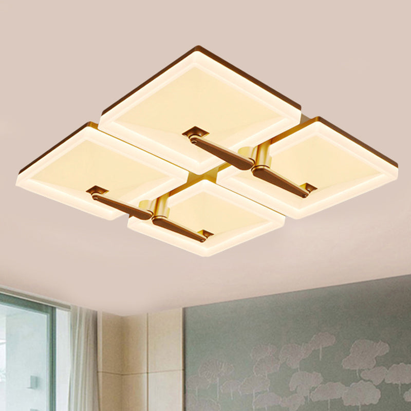 Splicing Square Flush Ceiling Light Fixture Minimalist Metal 2/4/6 Heads LED White Ceiling Lamp in Third Gear Light