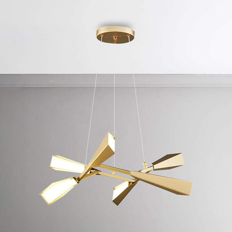 Metal Rectilinear Chandelier Lighting with Quill Shade Modern 6/8 Lights Gold Dining Room Drop Lamp in Warm/White