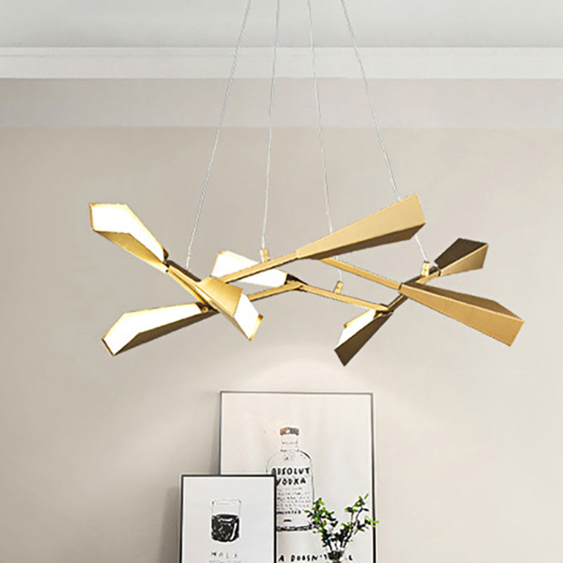 Metal Rectilinear Chandelier Lighting with Quill Shade Modern 6/8 Lights Gold Dining Room Drop Lamp in Warm/White