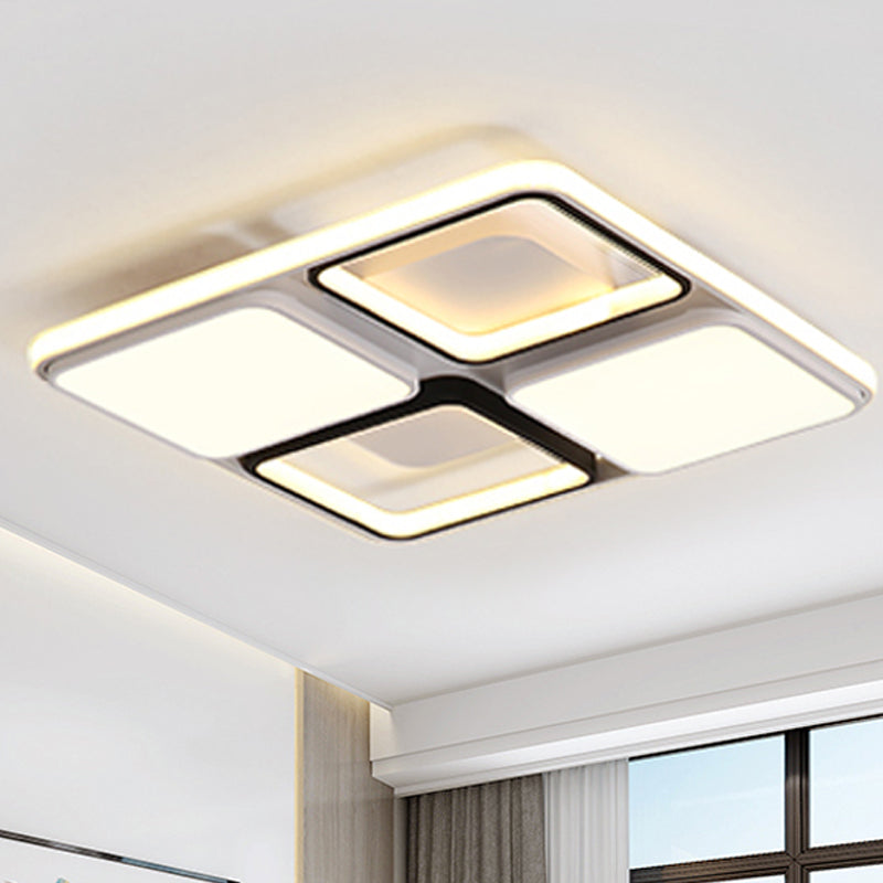 Lampada da incasso quadrata/rettangolare in bianco e nero Moderna lampada a LED da 19,5"/45" in acrilico con montaggio ad incasso in luce bianca/calda