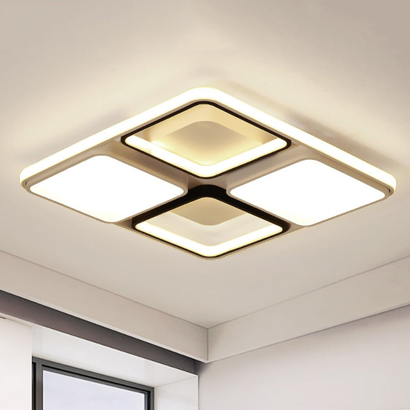 Lampada da incasso quadrata/rettangolare in bianco e nero Moderna lampada a LED da 19,5"/45" in acrilico con montaggio ad incasso in luce bianca/calda