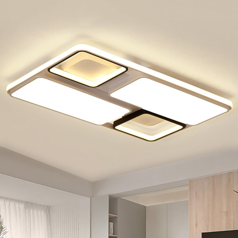 Lampada da incasso quadrata/rettangolare in bianco e nero Moderna lampada a LED da 19,5"/45" in acrilico con montaggio ad incasso in luce bianca/calda