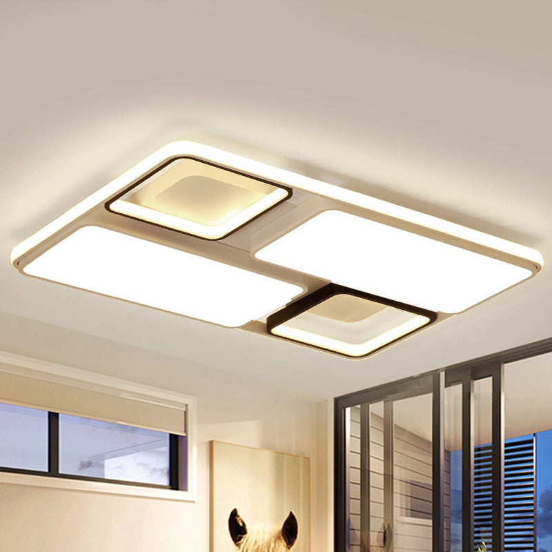 Lampada da incasso quadrata/rettangolare in bianco e nero Moderna lampada a LED da 19,5"/45" in acrilico con montaggio ad incasso in luce bianca/calda