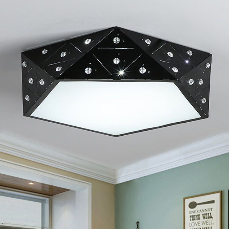 Geometric Flushmount Light Nordic Acrylic LED Black/White Flush Mount Fixture with Crystal Accents, 16"/19.5" Wide