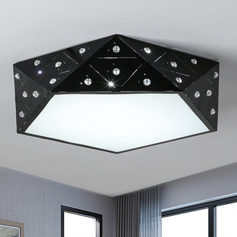 Geometric Flushmount Light Nordic Acrylic LED Black/White Flush Mount Fixture with Crystal Accents, 16"/19.5" Wide