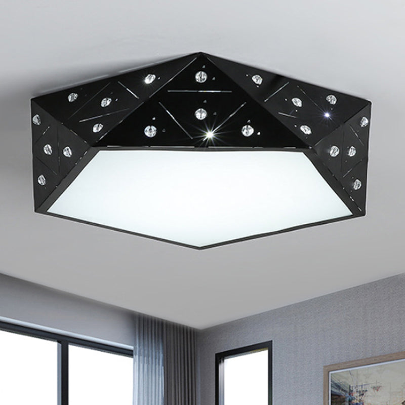 Geometric Flushmount Light Nordic Acrylic LED Black/White Flush Mount Fixture with Crystal Accents, 16"/19.5" Wide