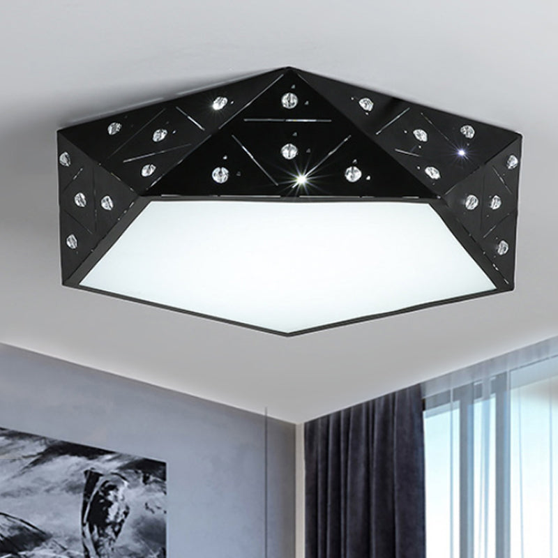 Geometric Flushmount Light Nordic Acrylic LED Black/White Flush Mount Fixture with Crystal Accents, 16"/19.5" Wide