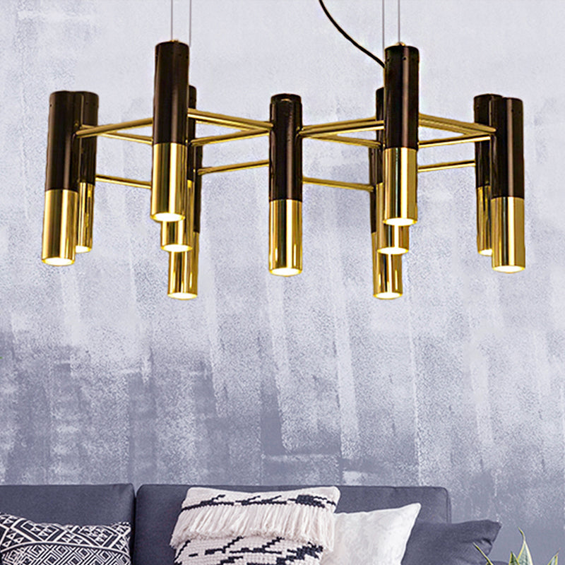 Metal Tube Chandelier Lamp Contemporary 11/22 Lights Gold Led Hanging Pendant Light Fixture in Warm Light