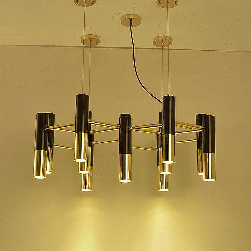 Metal Tube Chandelier Lamp Contemporary 11/22 Lights Gold Led Hanging Pendant Light Fixture in Warm Light