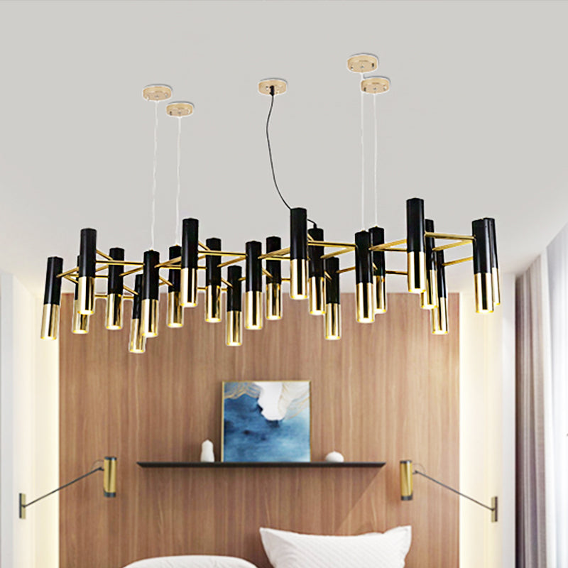 Metal Tube Chandelier Lamp Contemporary 11/22 Lights Gold Led Hanging Pendant Light Fixture in Warm Light