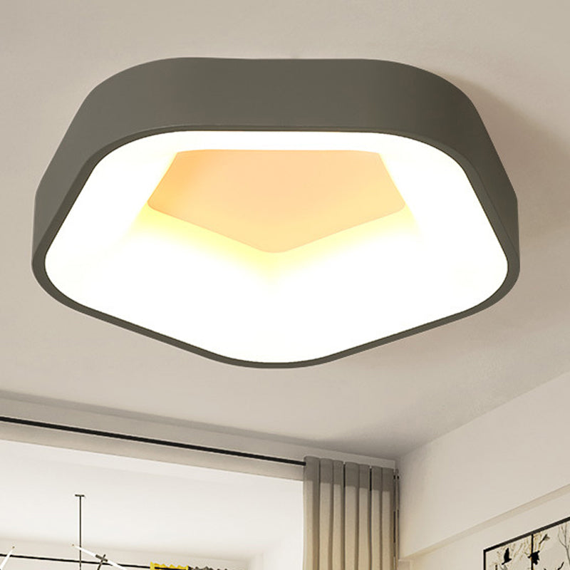 Pentagon Acrylic Ceiling Light Fixture Nordic LED Grey Flushmount Lighting in White/Warm/Natural Light