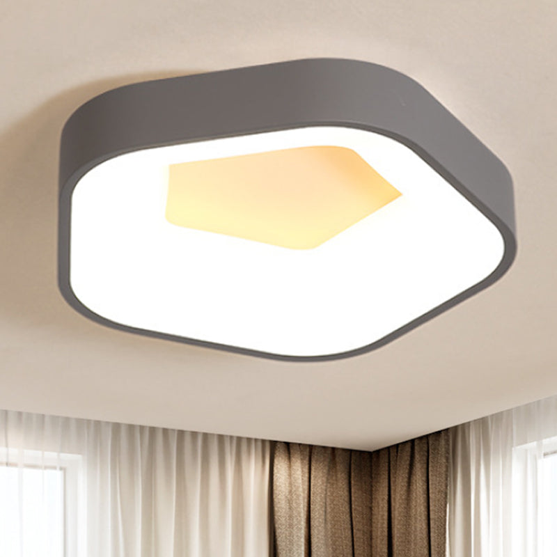 Pentagon Acrylic Ceiling Light Fixture Nordic LED Grey Flushmount Lighting in White/Warm/Natural Light