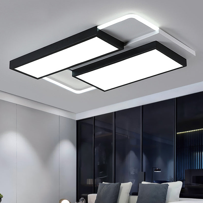 Schwarz-weiße rechteckige Unterputzleuchte, modernistische LED, 21,5"/35,5" breite Unterputz-Deckenleuchte aus Metall für Wohnzimmer in weißem/warmem Licht