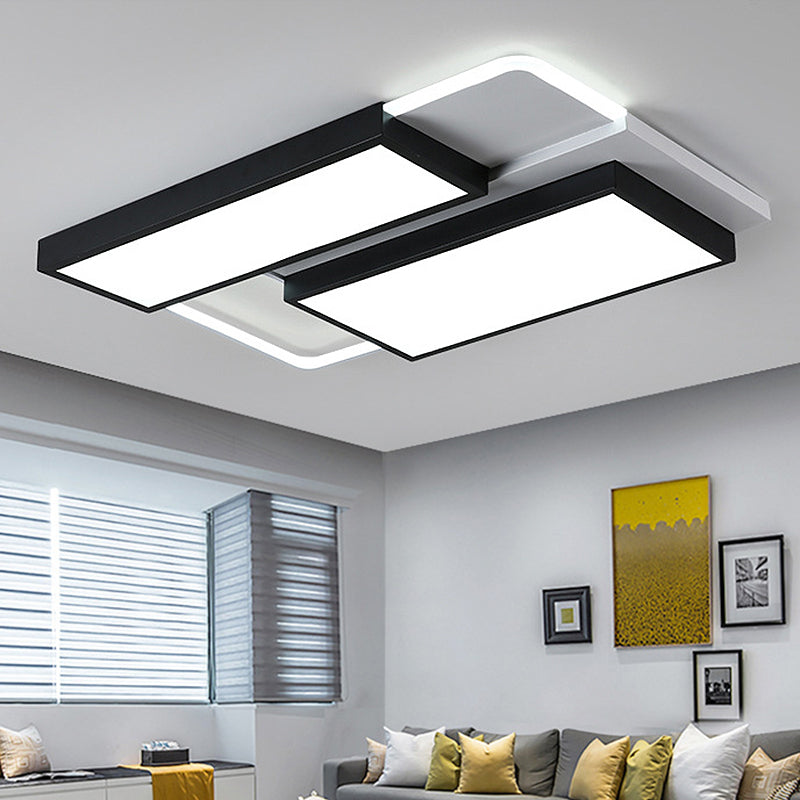 Schwarz-weiße rechteckige Unterputzleuchte, modernistische LED, 21,5"/35,5" breite Unterputz-Deckenleuchte aus Metall für Wohnzimmer in weißem/warmem Licht