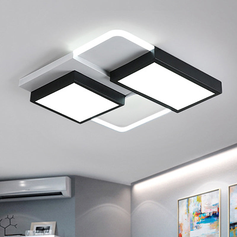 Schwarz-weiße rechteckige Unterputzleuchte, modernistische LED, 21,5"/35,5" breite Unterputz-Deckenleuchte aus Metall für Wohnzimmer in weißem/warmem Licht