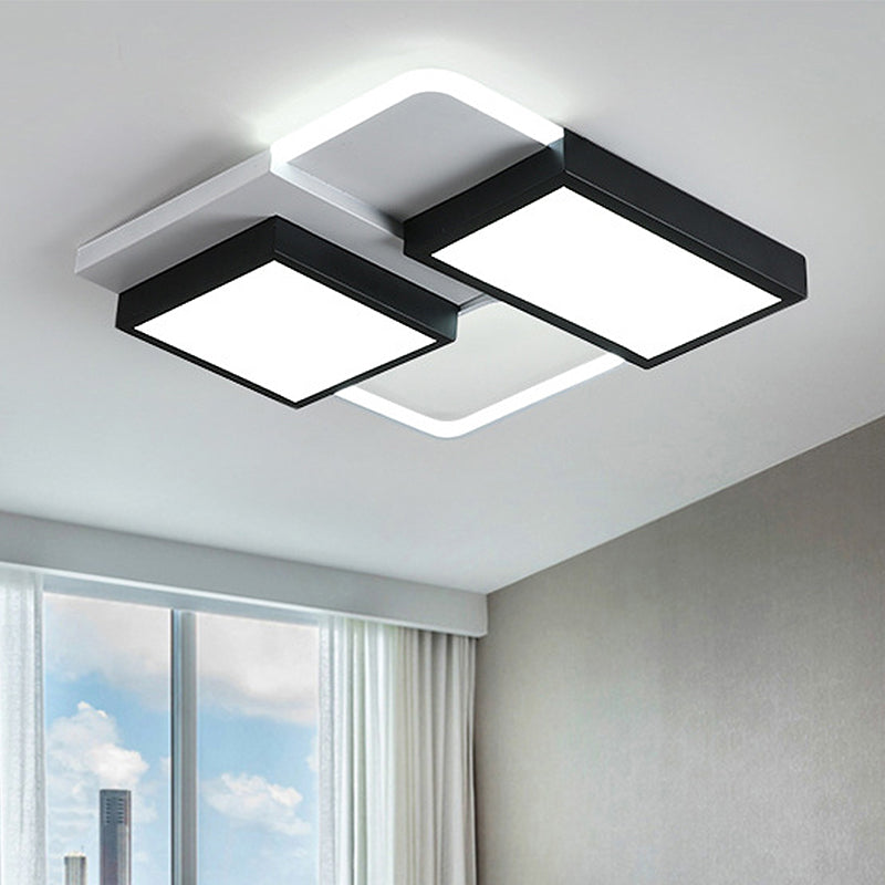 Black and White Rectangular Flush Mount Lamp Modernist Led 21.5"/35.5" Wide Metal Flush Mount Ceiling Fixture for Living Room in White/Warm Light