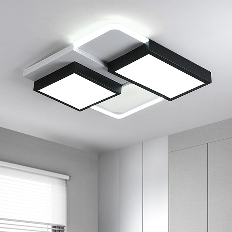 Schwarz-weiße rechteckige Unterputzleuchte, modernistische LED, 21,5"/35,5" breite Unterputz-Deckenleuchte aus Metall für Wohnzimmer in weißem/warmem Licht