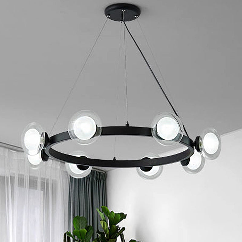 Lampada lampadaria rotonda in vetro trasparente con design ad anello cerchio contemporaneo 6/8 luci a led kit lampada appesa in nero