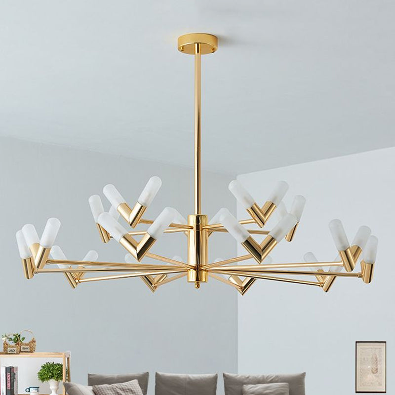 Modern Tube Ceiling Chandelier Metal 10/30 Lights Dinging Room Hanging Ceiling Light in Brass