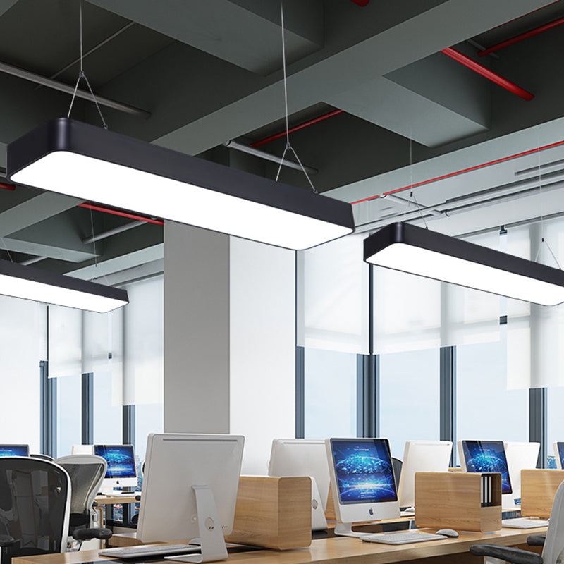 Simple Rectangle Pendant Lighting Metal Office LED Hanging Light with Acrylic Diffuser