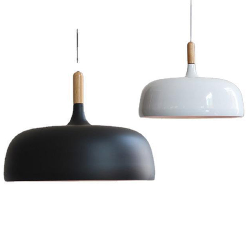 Aluminum Round Hanging Light Minimalist 1 Head Pendant Lighting with Wood Tip for Restaurant