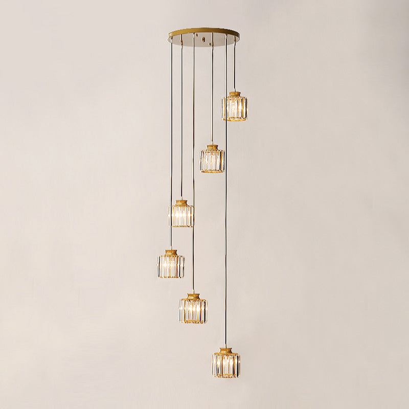 Prismatic Crystal cylindrique suspendue Light Contemporain Cluster Pendant Light pour les escaliers