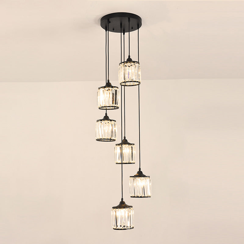 Prismatic Crystal cylindrique suspendue Light Contemporain Cluster Pendant Light pour les escaliers