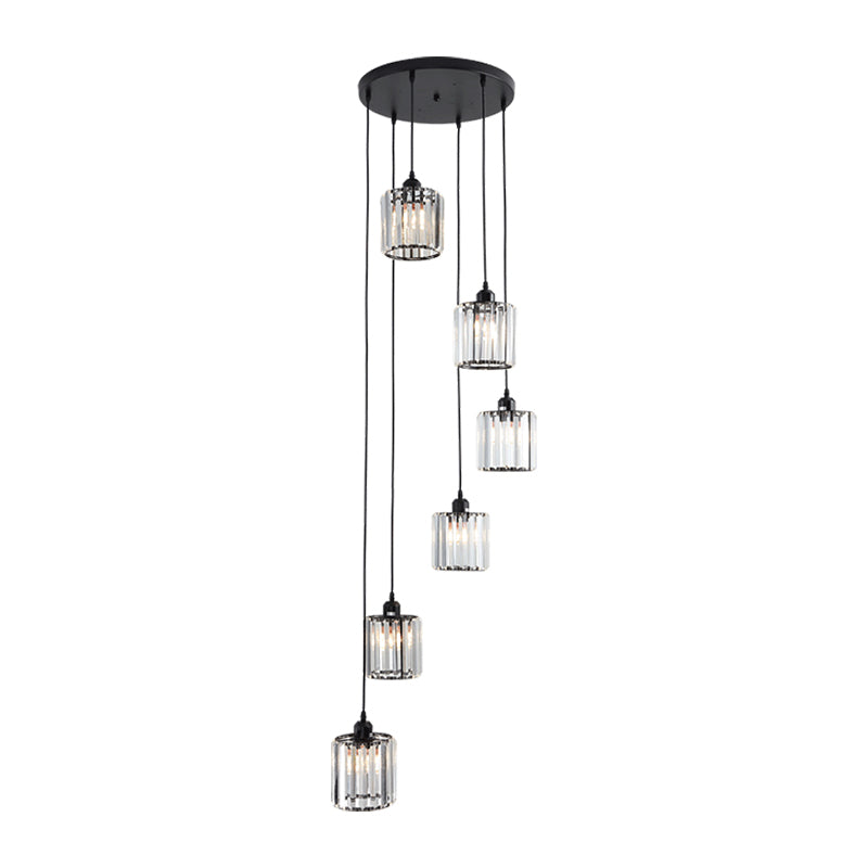 Prismatic Crystal Cylindrical Hanging Light Contemporary Cluster Pendant Light for Stairs