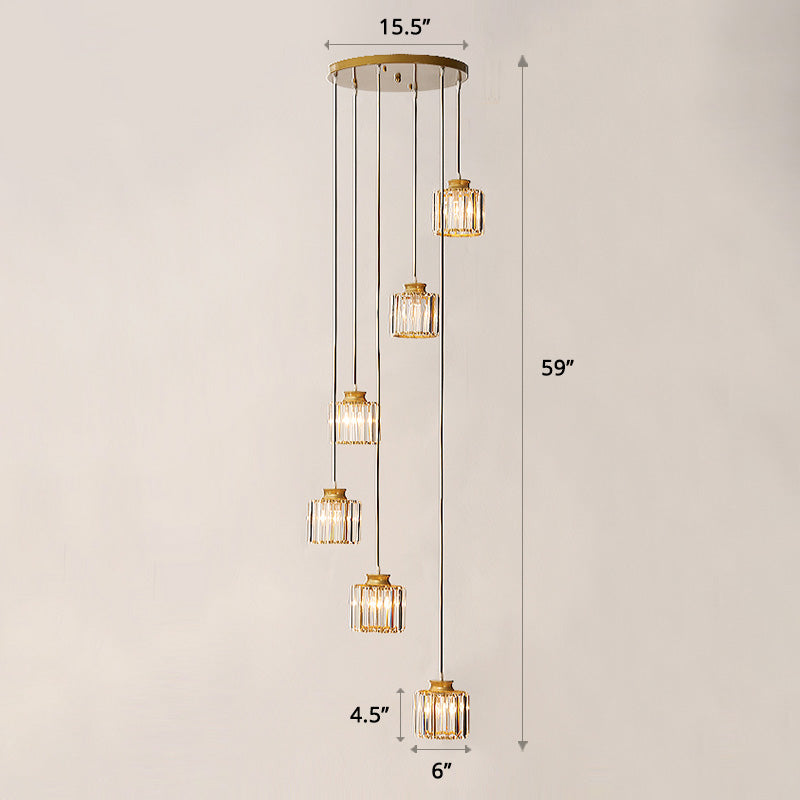 Prismatic Crystal cylindrique suspendue Light Contemporain Cluster Pendant Light pour les escaliers