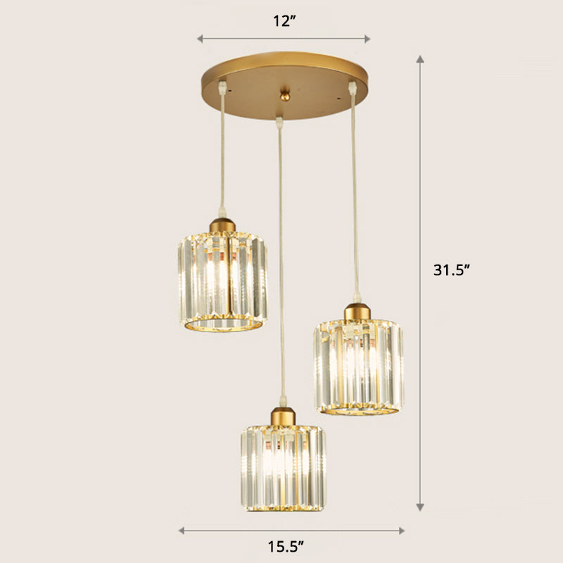 Prismatic Crystal Cylindrical Hanging Light Contemporary Cluster Pendant Light for Stairs