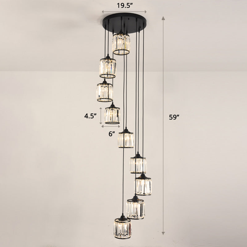 Prismatic Crystal cylindrique suspendue Light Contemporain Cluster Pendant Light pour les escaliers