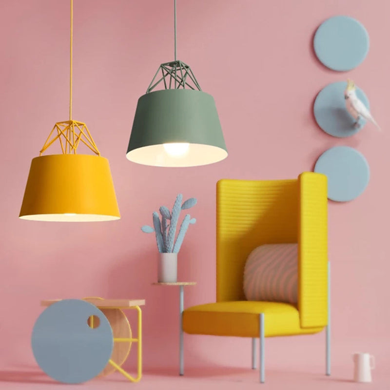 Macaron Tapered Pendant Lighting Fixture Metal Single-Bulb Cafe Ceiling Suspension Lamp