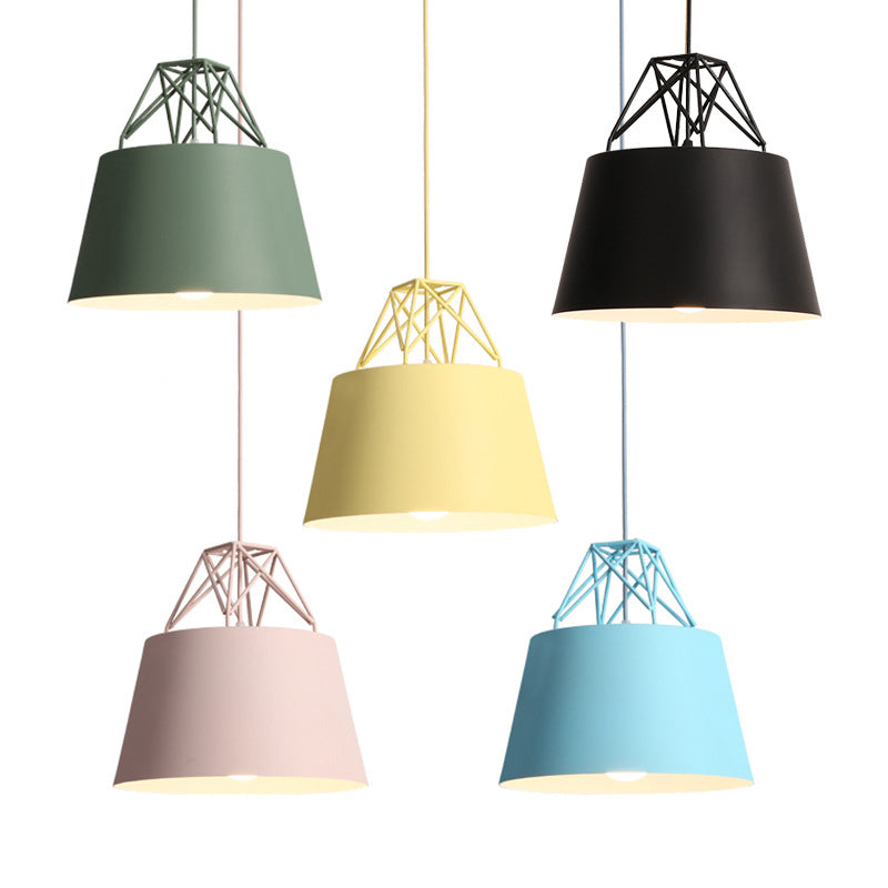 Macaron Tapered Pendant Lighting Fixture Metal Single-Bulb Cafe Ceiling Suspension Lamp