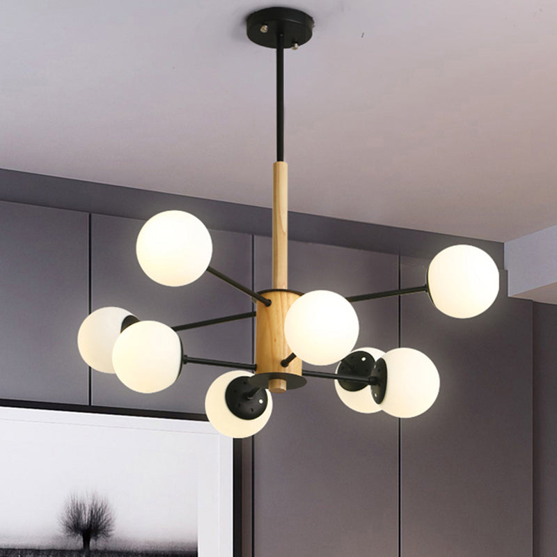 Black/White Globe Chandelier Light Modernist 6/8 Lights Opal Glass Hanging Ceiling Light