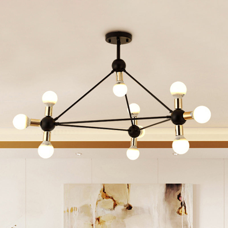 Naked Bulb Semi Flush Light Contemporary Metal 10 Lights Black Semi Flush Ceiling Light