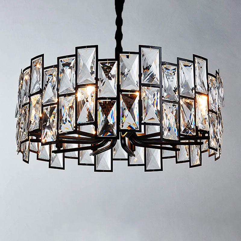 Livre à 6 légers Chandelier Pendant le pendentif noir moderne avec ombre de cristal de tambour